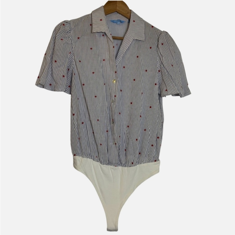 2 Draper James Body Suits Short Sleeve Collared Button Front Preppy Classic Med - Picture 7 of 11